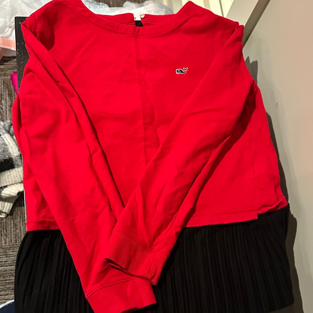 Vineyard Vines Long Sleeve Kids RedTee with Black Hem. Christmas!